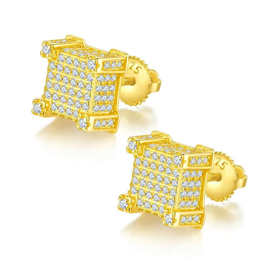 Luxury Iced Out Moissanite Earrings. 18K Gold Plated Silver.