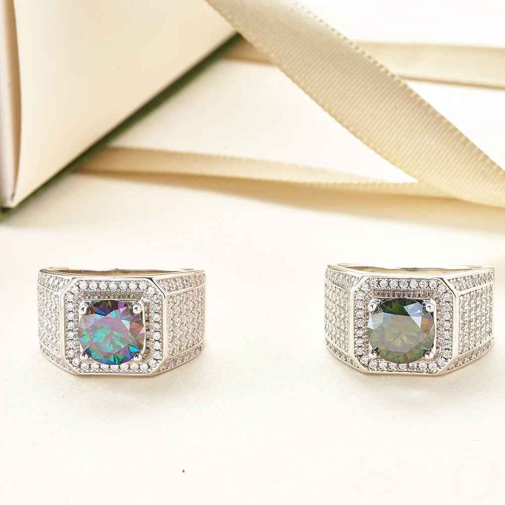 Men's Moissanite Rings. Colored Moissanite 2.0 Carat.