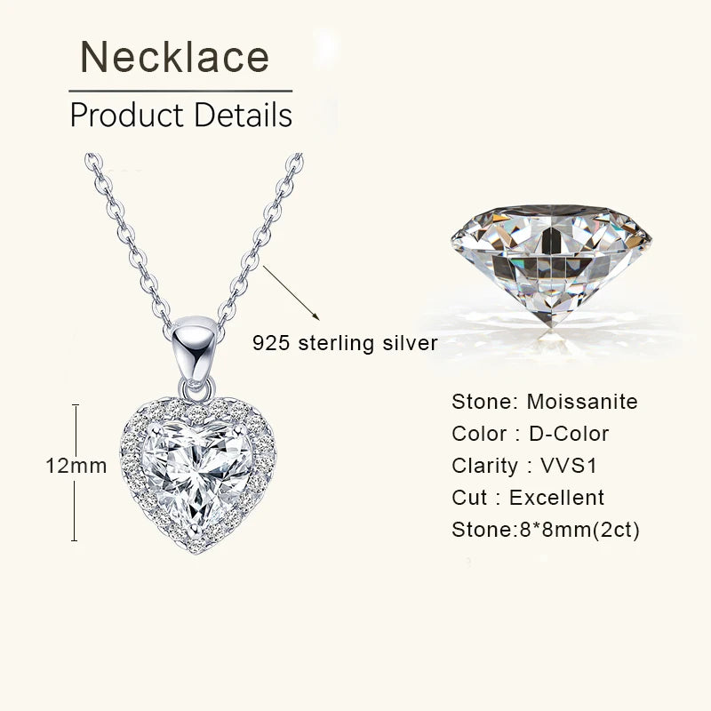 Heart-Shaped Moissanite Necklace For Women. 2.0 Carat.