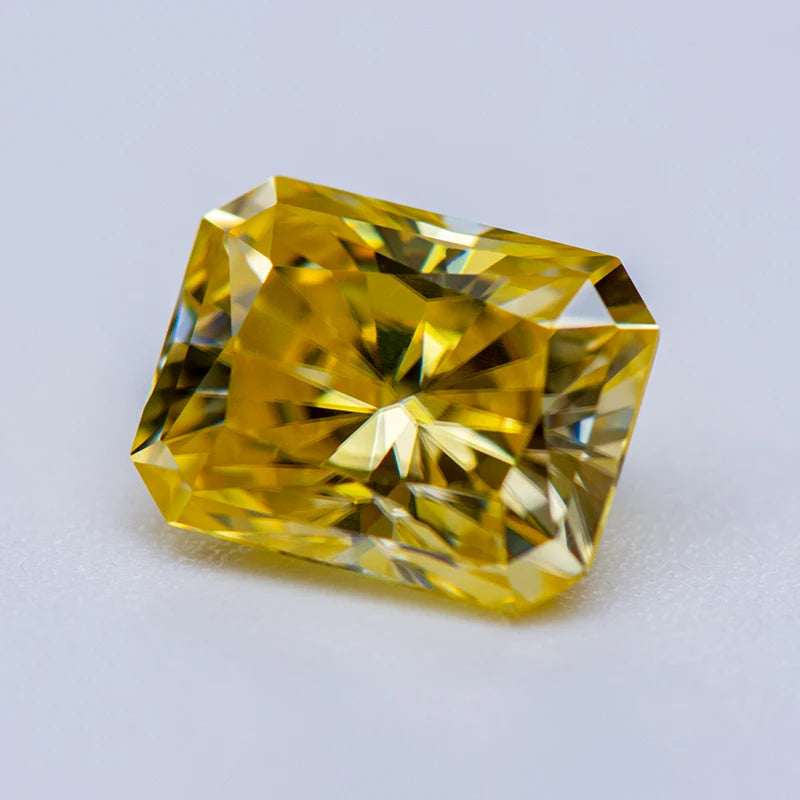 Loose Moissanite. Lemon Yellow Blue Color. Radiant Cut. 0.50 To 5.0 Carat.