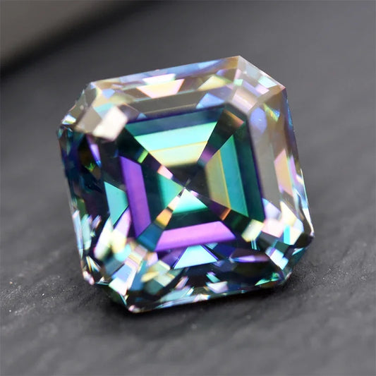 Colored Moissanite Gems. Rainbow Color. Asscher Cut. 1.0 To 5.0 Carat.