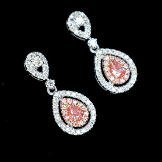 Luxury Pink Diamond Earrings. Water Drop Shaped Stud Earrings.