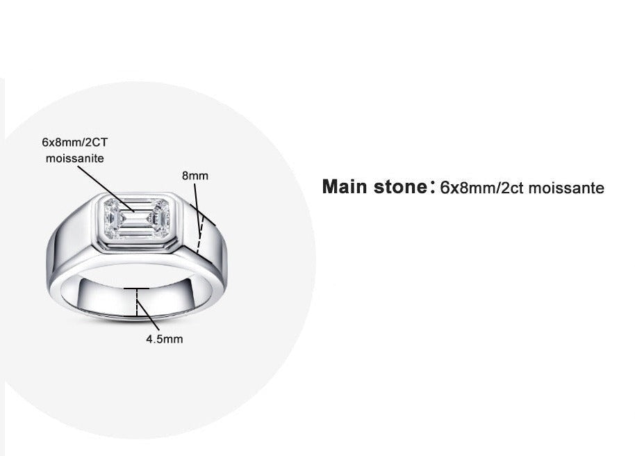 2.0 Carat Emerald Moissanite Men Ring