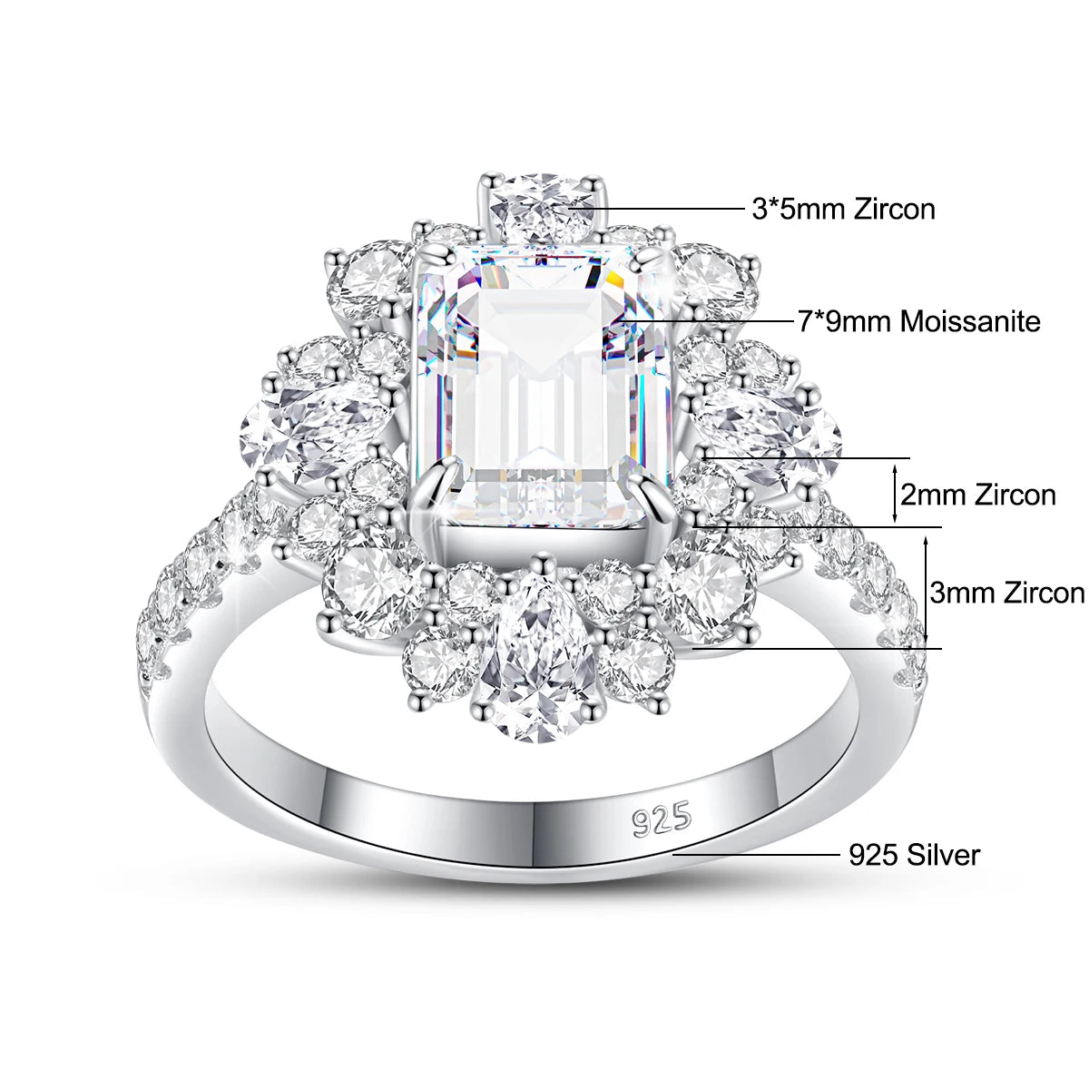 Luxury Moissanite Engagement Ring - 7*9mm 3.0 Carat Emerald Cut.
