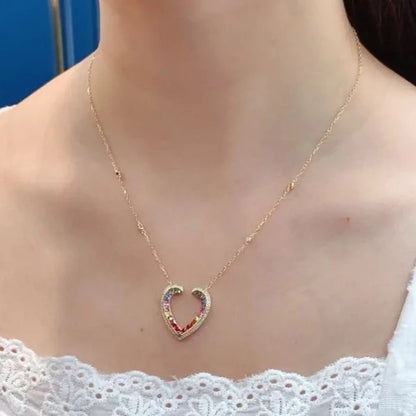 Natural Sapphire, Natural Diamond. Rainbow Color Heart Necklace.