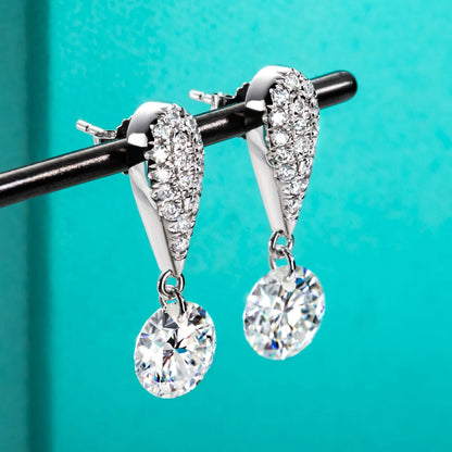 6.0ct Moissanite Drop Earrings 18K Gold Plated Silver.
