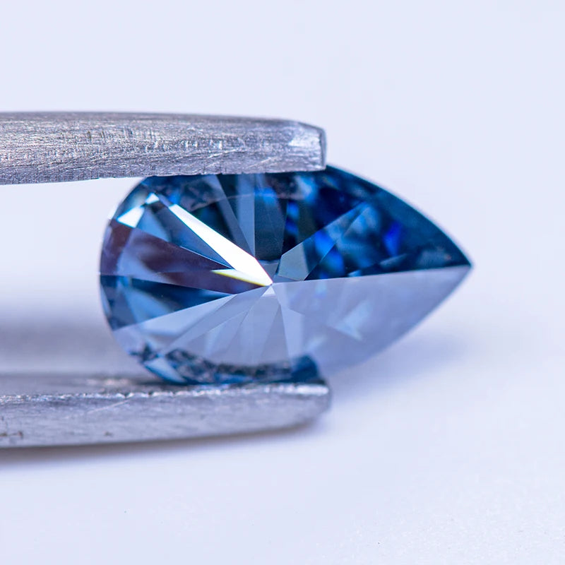 Loose Moissanite. Royal Blue Color. Pear Cut. 1.0 To 5.0 Carat.