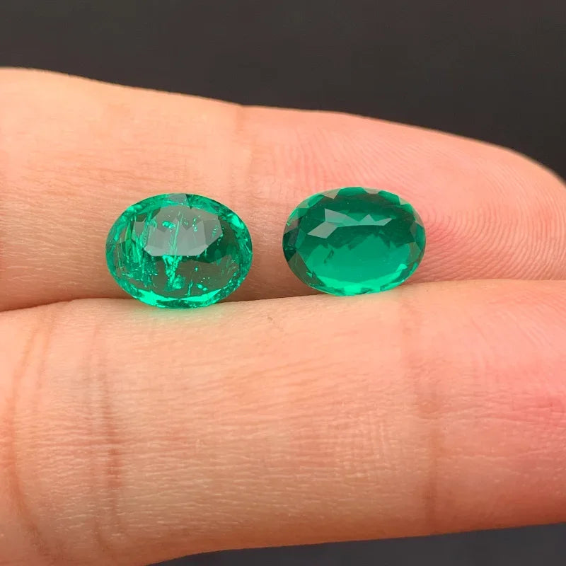 Loose Emerald. Oval Shape. Hand Made. Top Quality Lab-Grown Emerald.