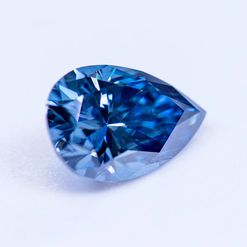 Loose Moissanite. Royal Blue Color. Pear Cut. 1.0 To 5.0 Carat.