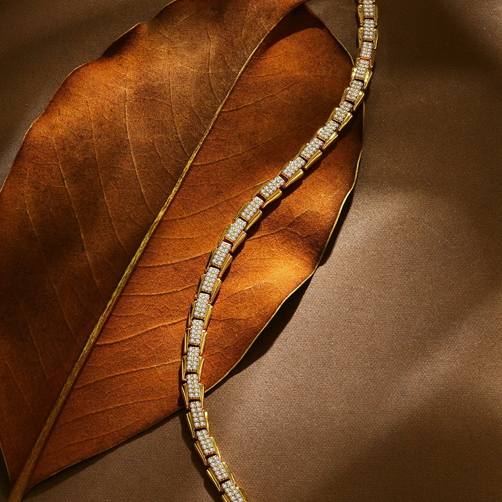 Elegant Moissanite Bracelet For Women. 18K Gold Plated Silver Jewelry.