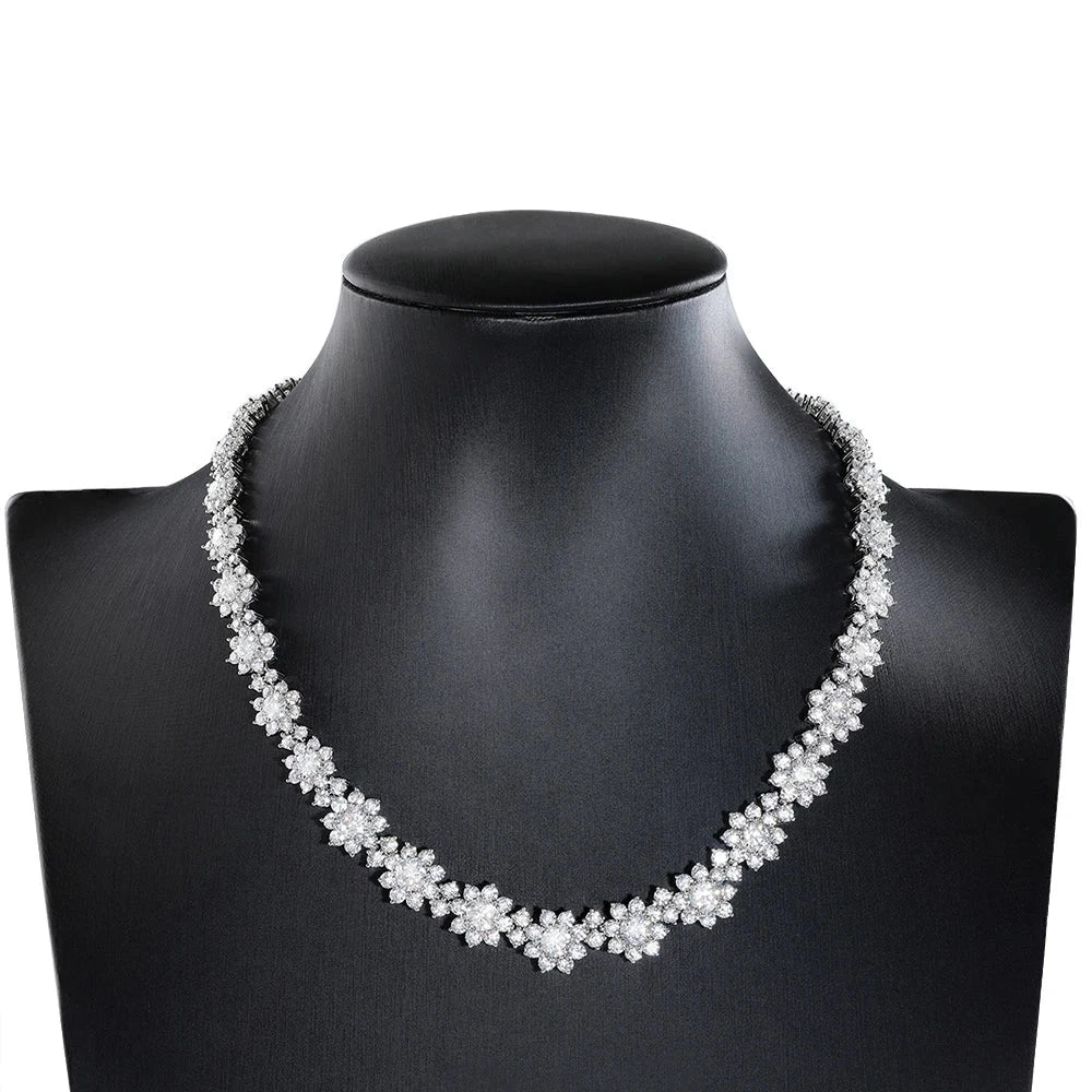Moissanite Luxurious Jewelry Sets For Women. Necklace Bracelet Earrings.