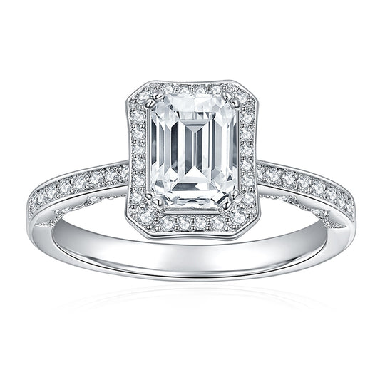 Luxury Emerald Cut Moissanite Engagement Rings. D VVS1 Certified.