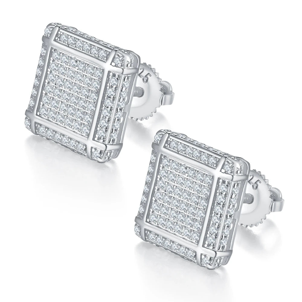 Shop Iced Out Moissanite Hip-Hop Earrings. 18K Gold Plated Silver.