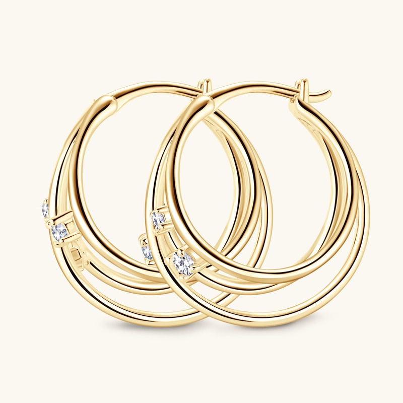 Elegant Moissanite Earrings. 0.15 Carat. 18K Gold Plated Silver.