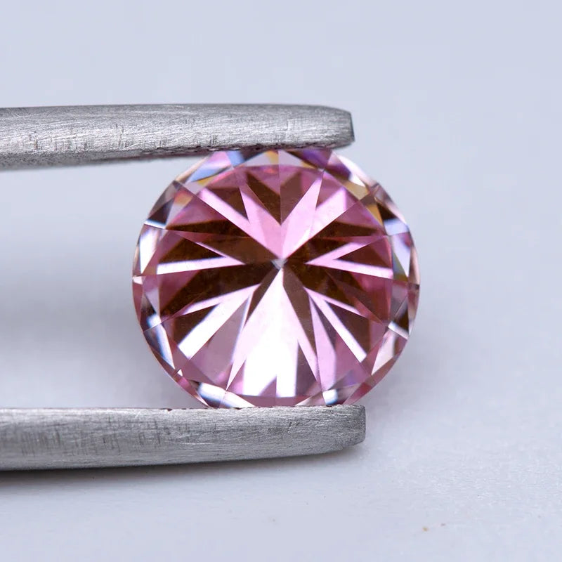 Moissanite Gems. Round Cut Sakura. Pink Color. 0.50 To 5.0 Carat.
