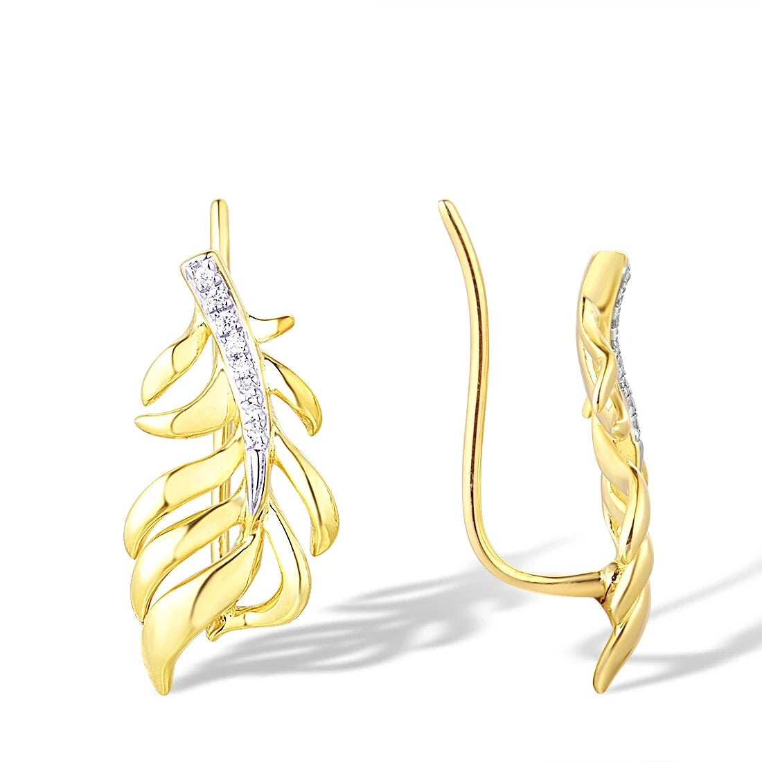 Yellow Gold Clip Earrings. Natural Diamond Earrings.