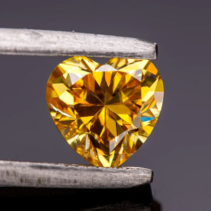 Loose Moissanite. Golden Yellow Color. Heart Cut. 1.0 To 5.0 Carat.