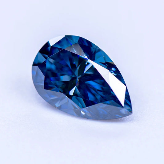 Loose Moissanite. Royal Blue Color. Pear Cut. 1.0 To 5.0 Carat.