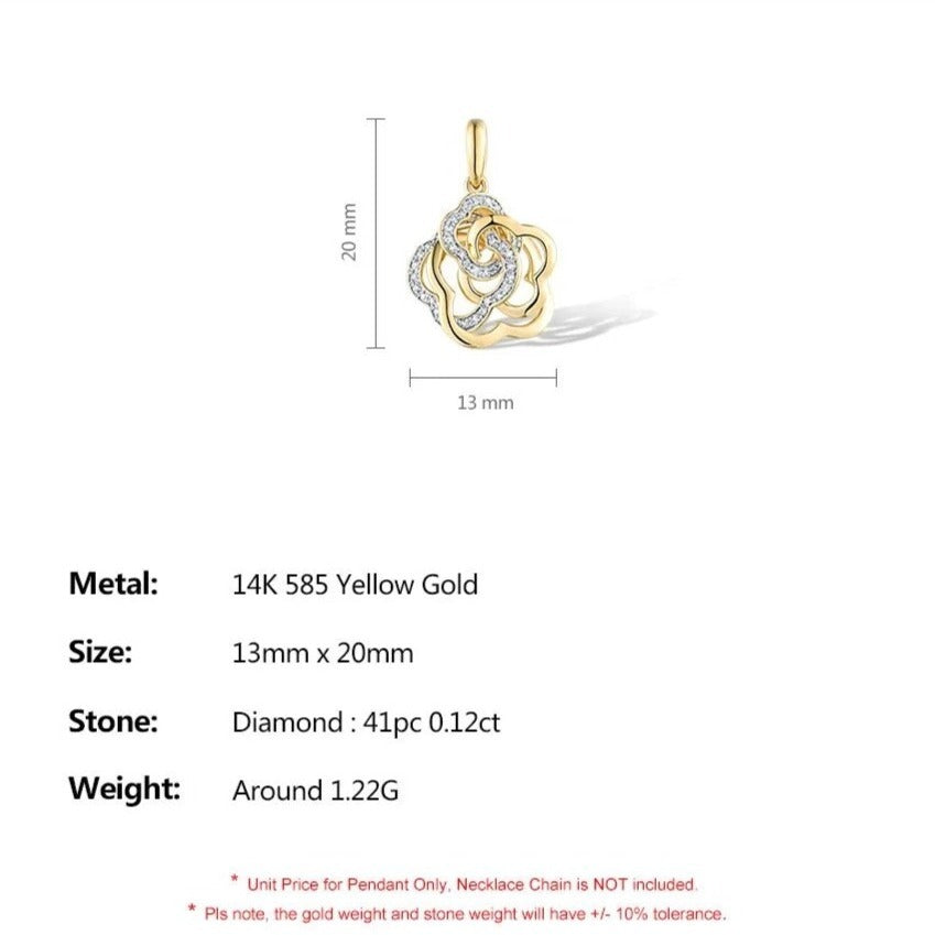 Elegant Natural Diamond Pendant. 14K Yellow Gold.