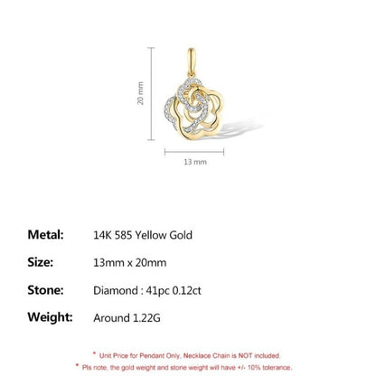 Elegant Natural Diamond Pendant. 14K Yellow Gold.