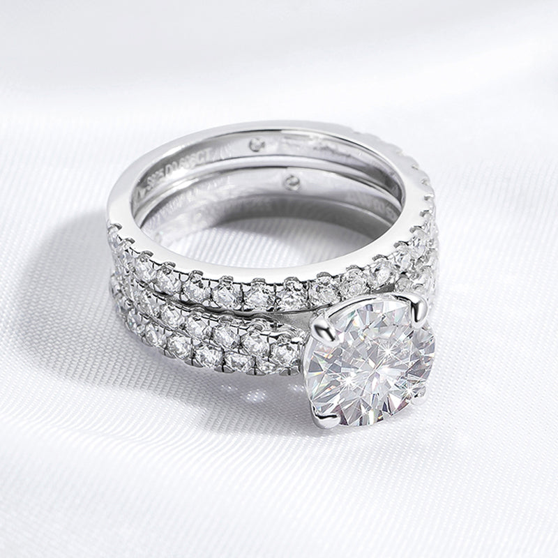 Moissanite Engagement Rings Set. 3.0 Carat. D VVS1. Certified.