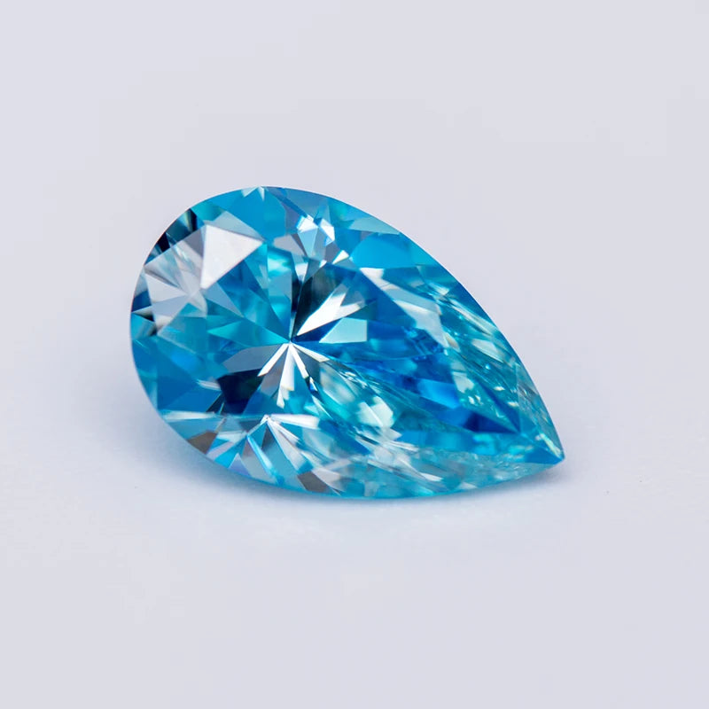 Loose Moissanite. Sea Blue Color. VVS1. Pear Cut. 0.50 To 5.0 Carat.