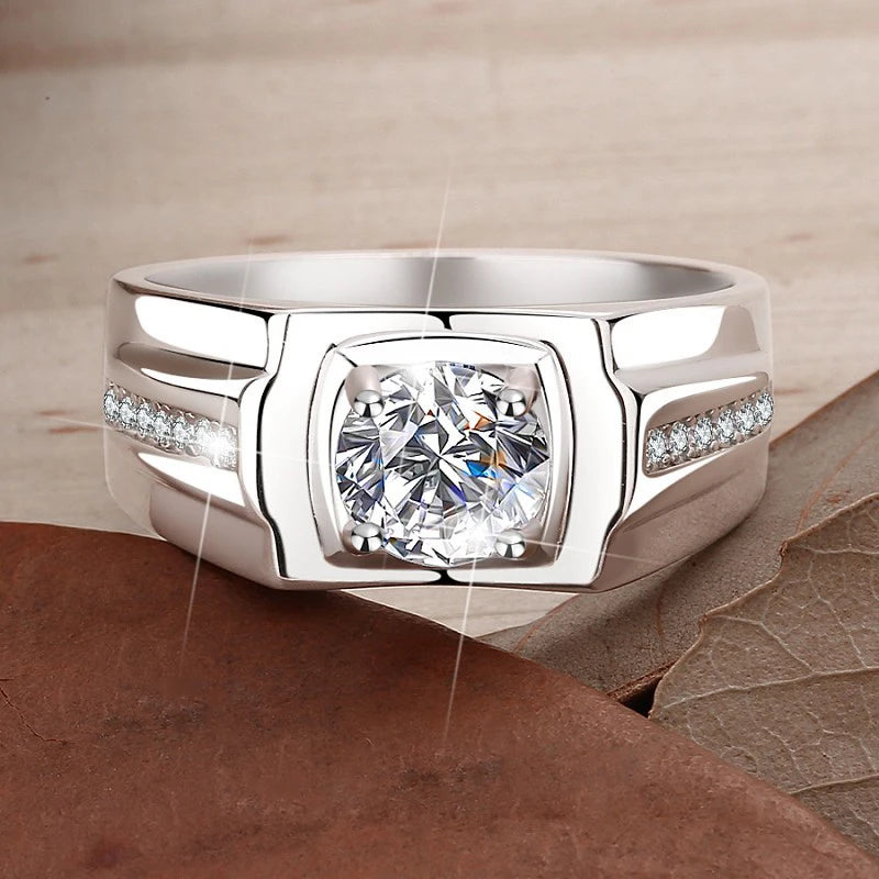 Shop For Men's Moissanite Rings. 1.0 Carat. Platinum-Plated Silver.