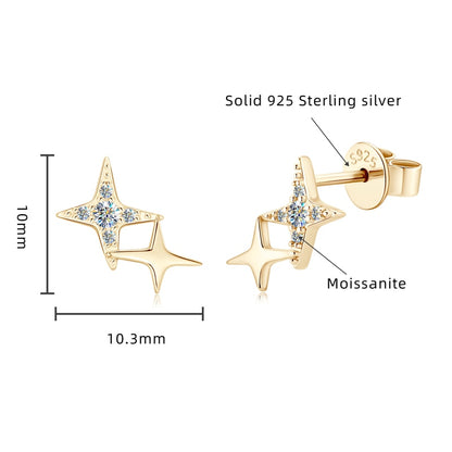 Star Shape. Elegant Moissanite Stud Earrings.