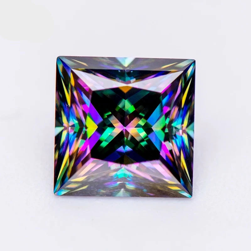 Moissanite Gemstone. Rainbow Color. Princess Cut. 1.0 To 5.0 Carat.