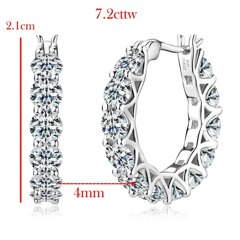 Moissanite Hoop Earrings for Women. Total 7.20 Carat. 4mm Moissanites.