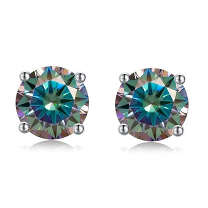 Colored Moissanite Earrings. 2.0 Carat. 18K White Gold Plated Silver.