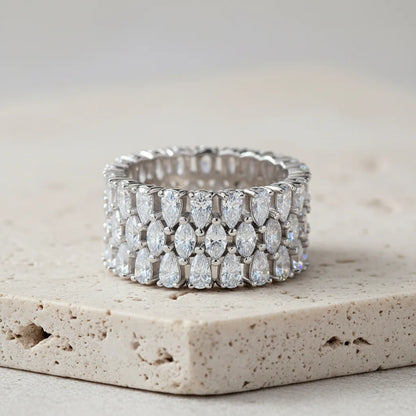 Pear and marquise moissanite eternity ring in 925 sterling silver