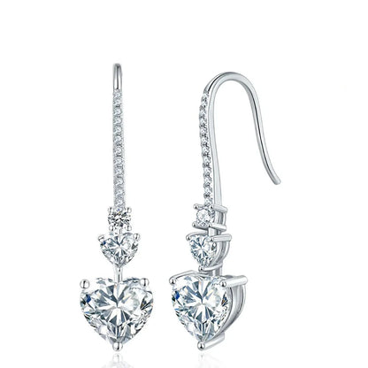 Elegant 4.0ct D VVS1 Moissanite Heart Cut Drop Earrings