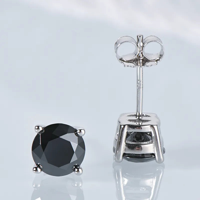 Genuine Black Moissanite Stud Earrings. Total 2.0 Carat. 14K Gold Plated Silver.