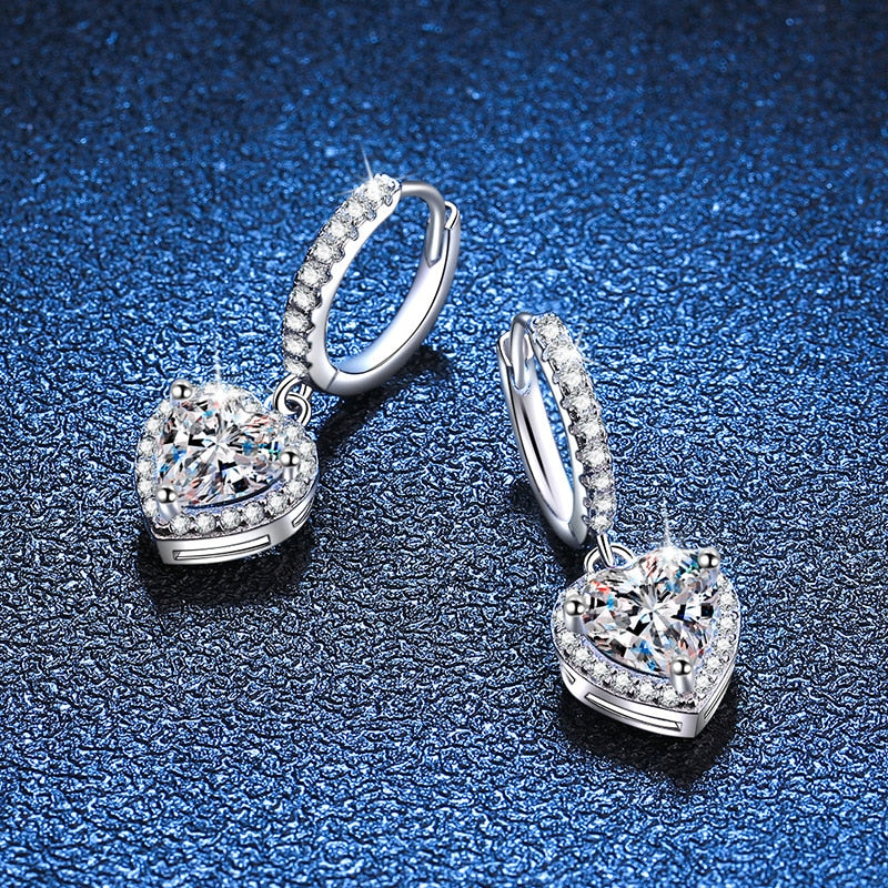 Genuine 1.0 Carat Heart Cut Moissanite Diamond Drop Earrings