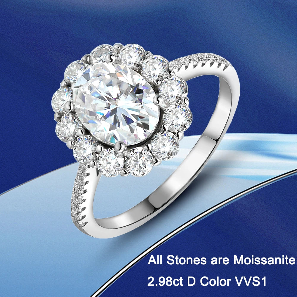 Luxury Oval Moissanite Diamond Engagement Rings. 2.98 Carat D VVS1.