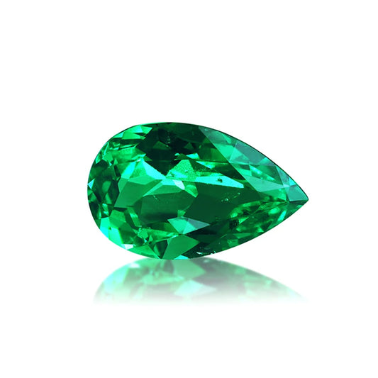 Green Colombian Emerald Gemstone. Pears Shaped. Lab-Grown Emerald.