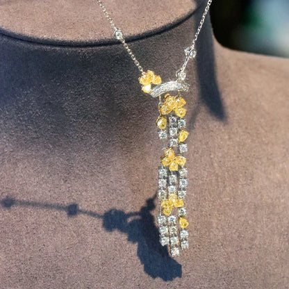 Yellow-White Diamond Necklace. 4.0 Carat Natural Diamonds.