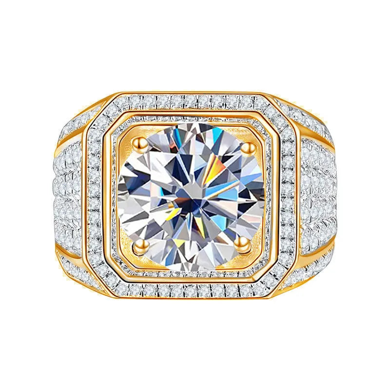 Luxury Colored Moissanite Men Rings. 1.0 - 2.0 Carat. 18K Gold Plated Silver.