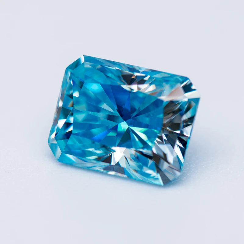 Loose Moissanite Gems. Aquamarine Color. Radiant Cut. 0.50 To 5.0 Carat.