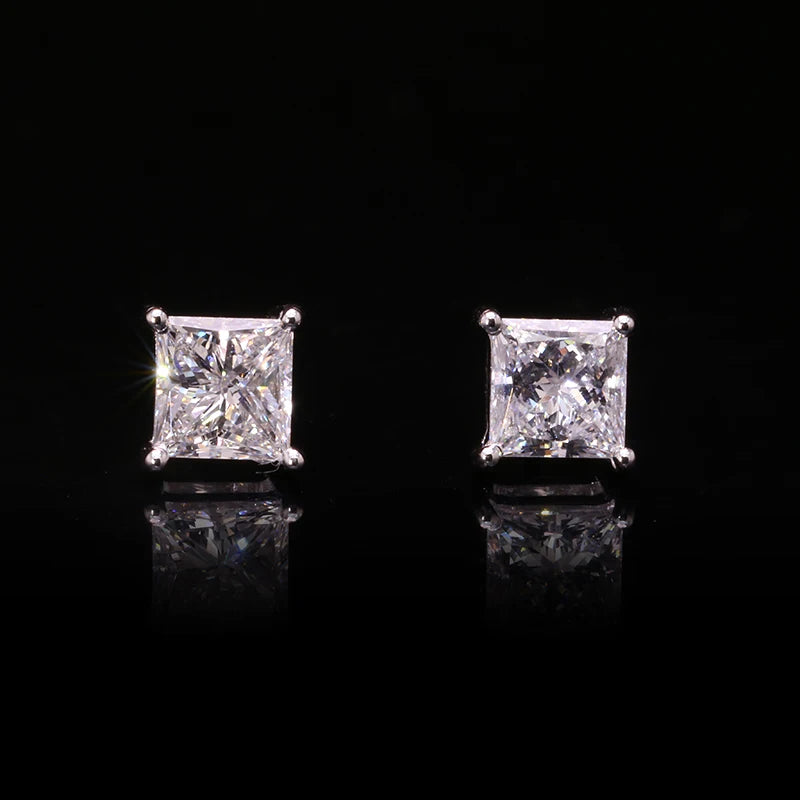 Princess Cut - Diamond Earrings. Lab-Grown Diamond - 14K Gold