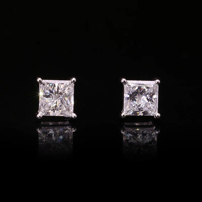 Princess Cut - Diamond Earrings. Lab-Grown Diamond - 14K Gold
