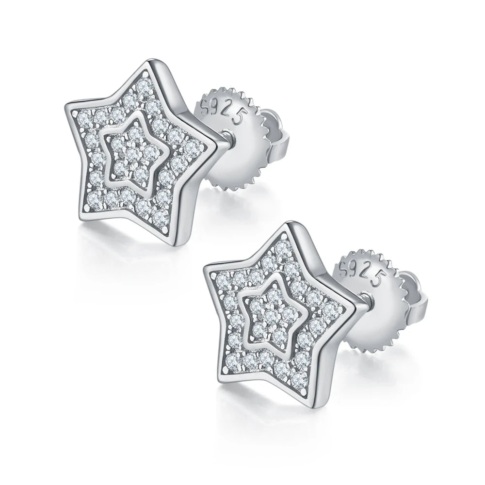 Star Shaped Real Moissanite Diamond Earrings. Iced Out Earrings.