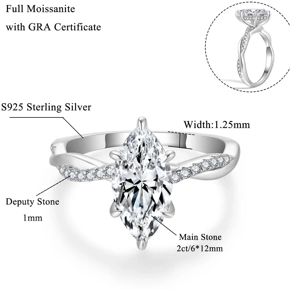 2 Carat Marquise Cut Moissanite Ring Set.
