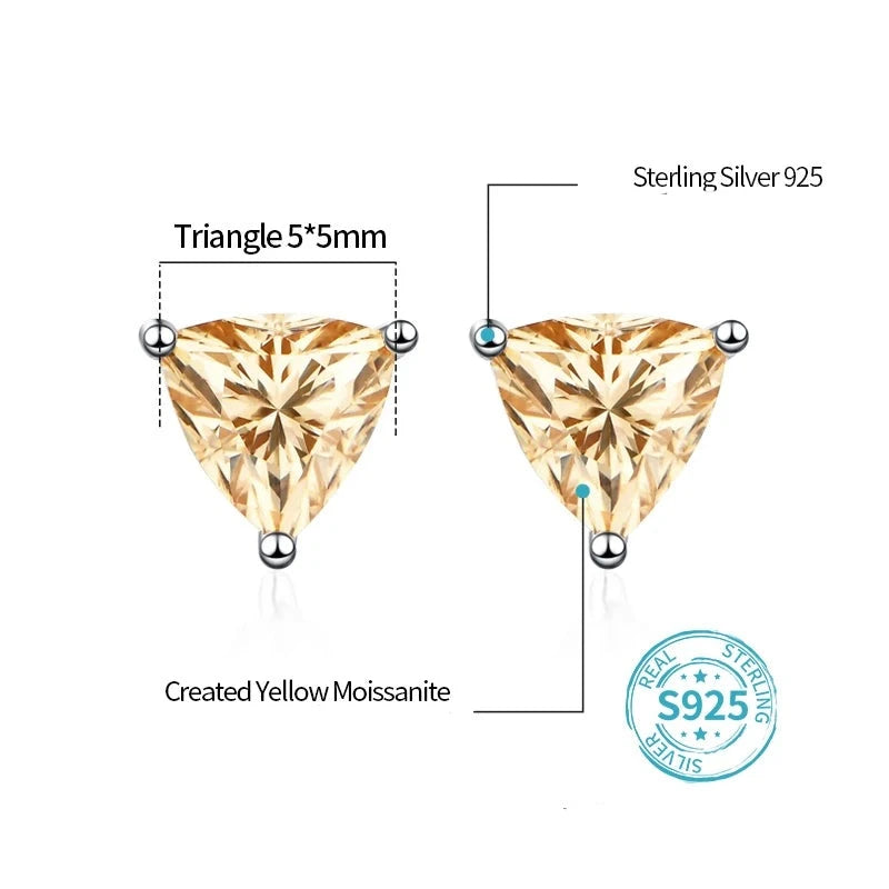 Elegant Moissanite Earrings - Yellow Moissanite - Trillion Cut.