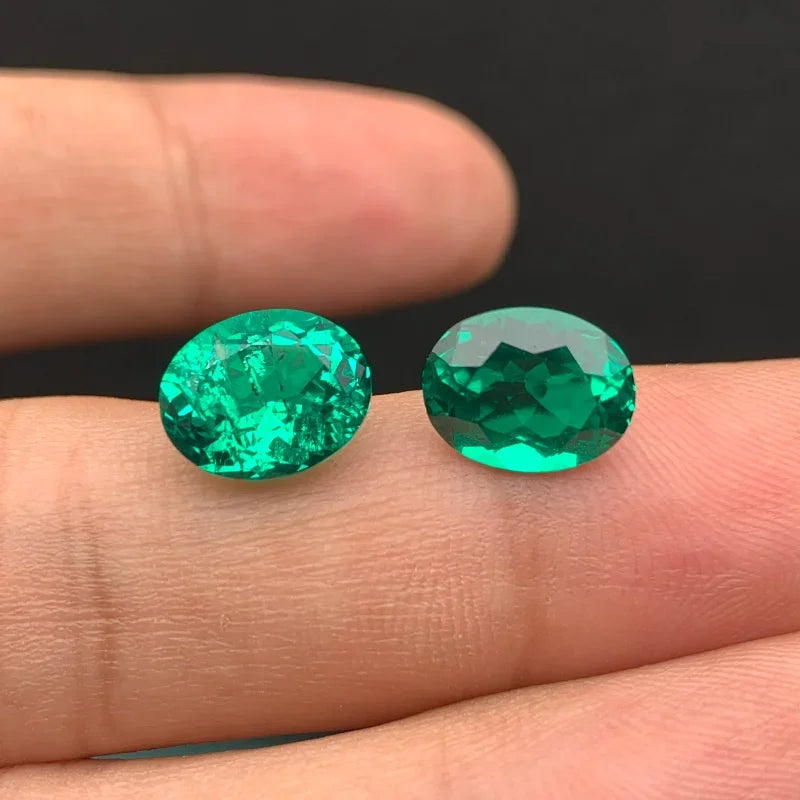 Loose Emerald. Oval Shape. Hand Made. Top Quality Lab-Grown Emerald.