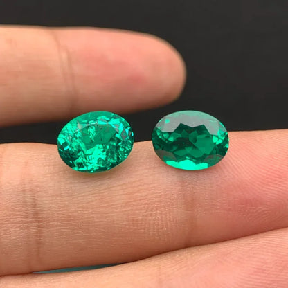 Loose Emerald. Oval Shape. Hand Made. Top Quality Lab-Grown Emerald.