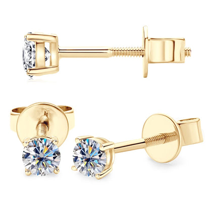 Gold Stud Earrings. 3mm Moissanite Earrings. 0.20 Carat.