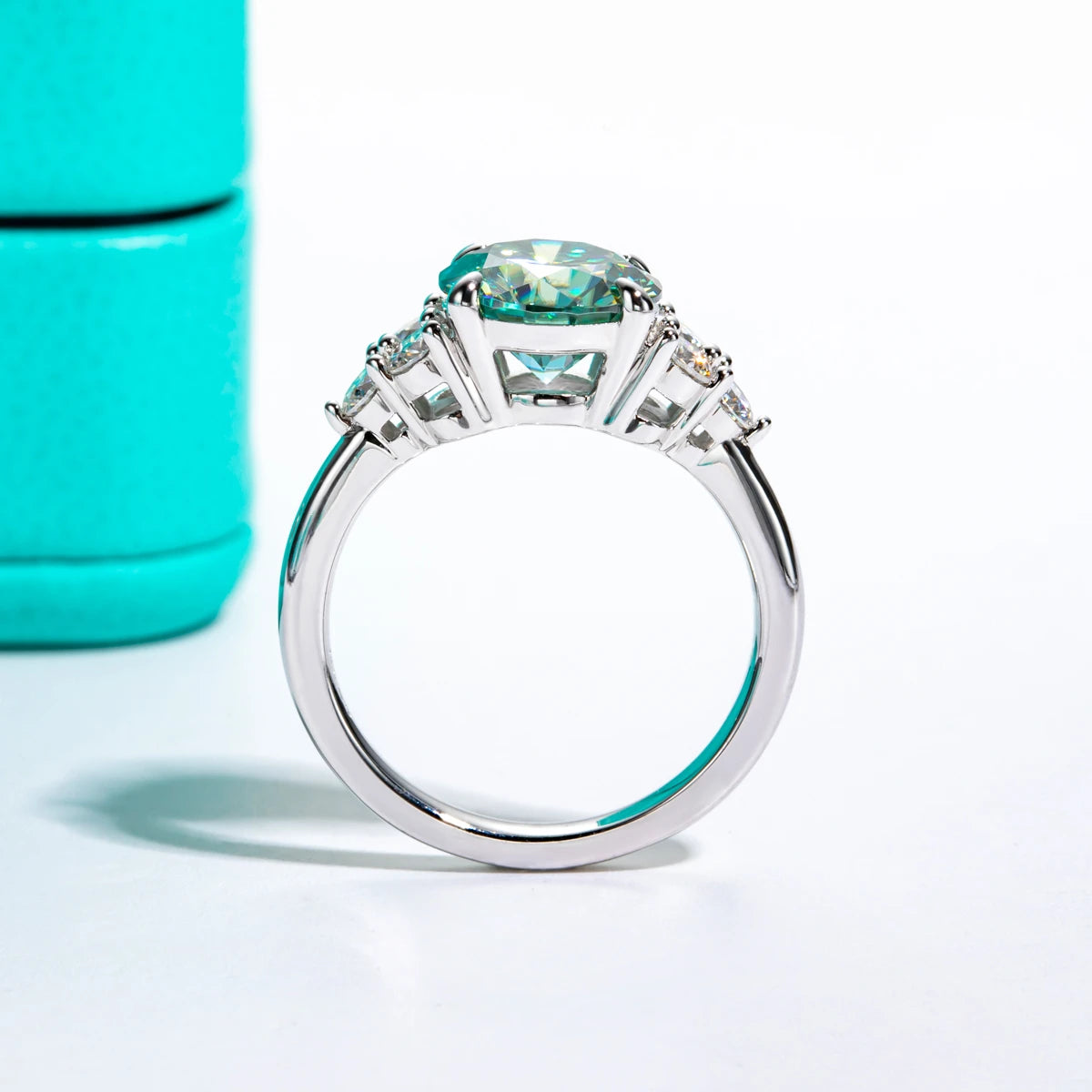 Blue Green Color Moissanite Engagement Ring. 3.0 Carat.