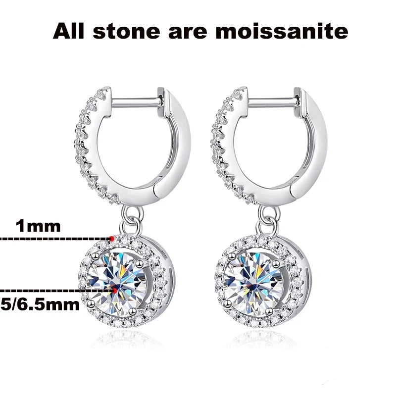 All Moissanite Drop Earrings for Women. 18K Gold Plated Silver.